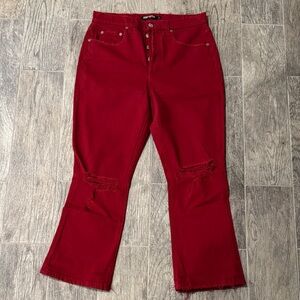 a new day Red Flare Jeans with Distressed Knees